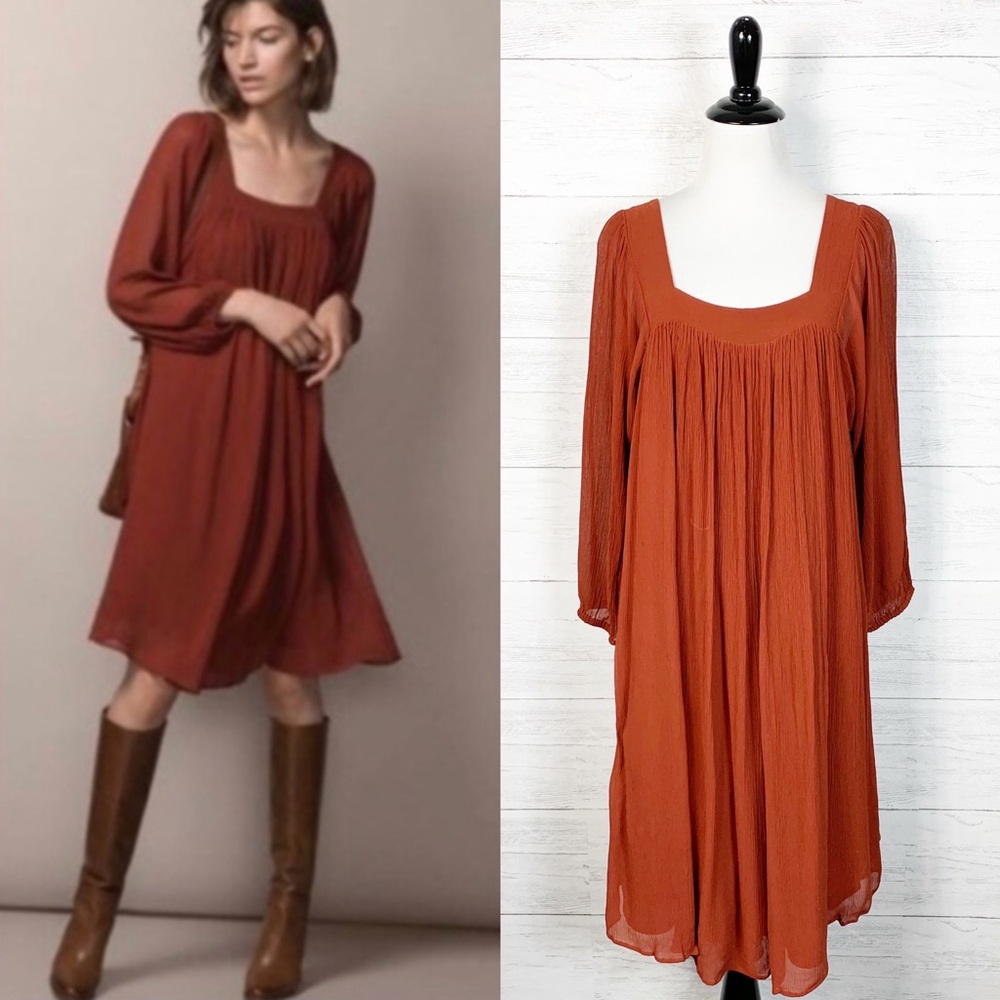 Massimo Dutti Terracotta Crepe Swing Dress M
